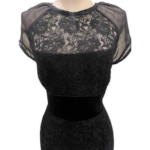 Laundry by Shelli Segal Black Lace Gothic Cocktail Dress Chiffon Sleeves Size 10 - Picture 5 of 10